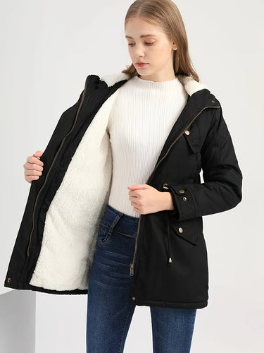 Drune | Lässige schwarze Winterjacke mit Kapuze für Frauen - Ideal für Herbst/Winter