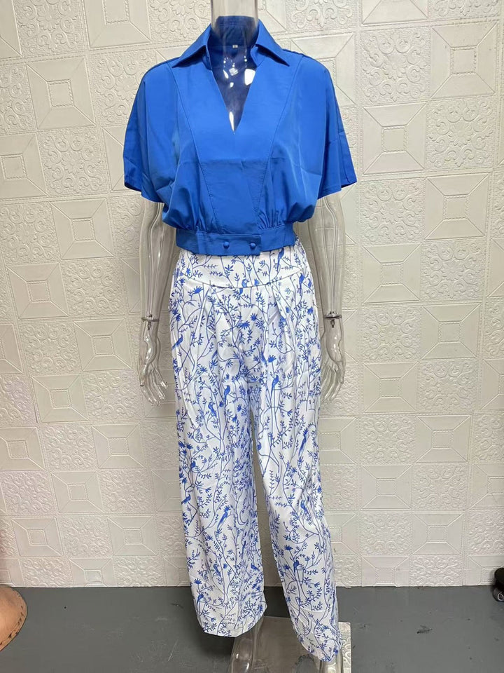 Drune | Zweiteiliges Set mit V-Ausschnitt und Hose mit weitem Bein