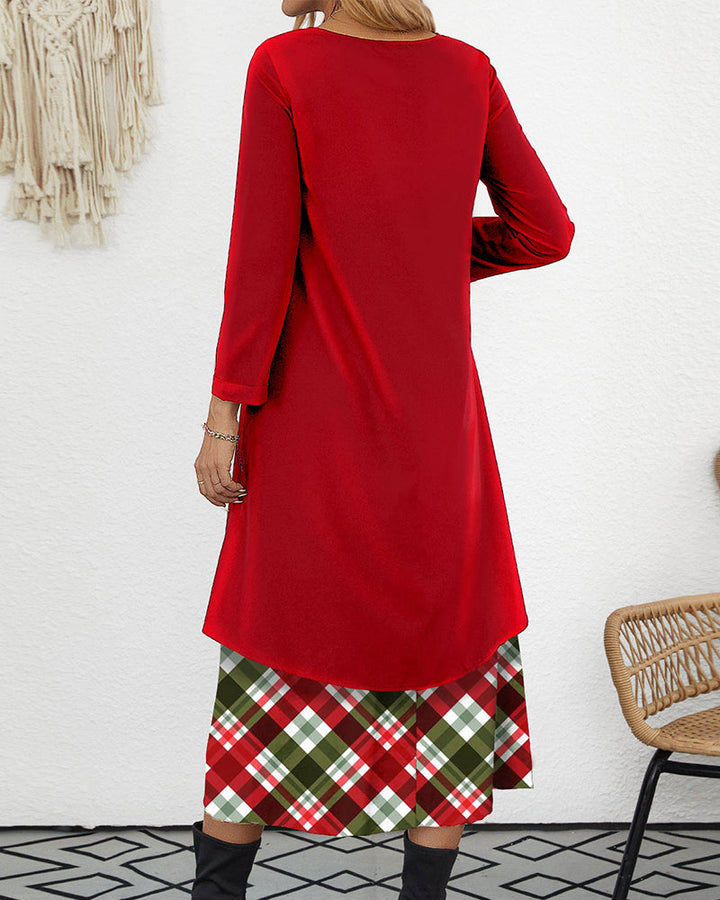 Drune | Fake 2 in 1 Karo Samtkleid in A-Linie