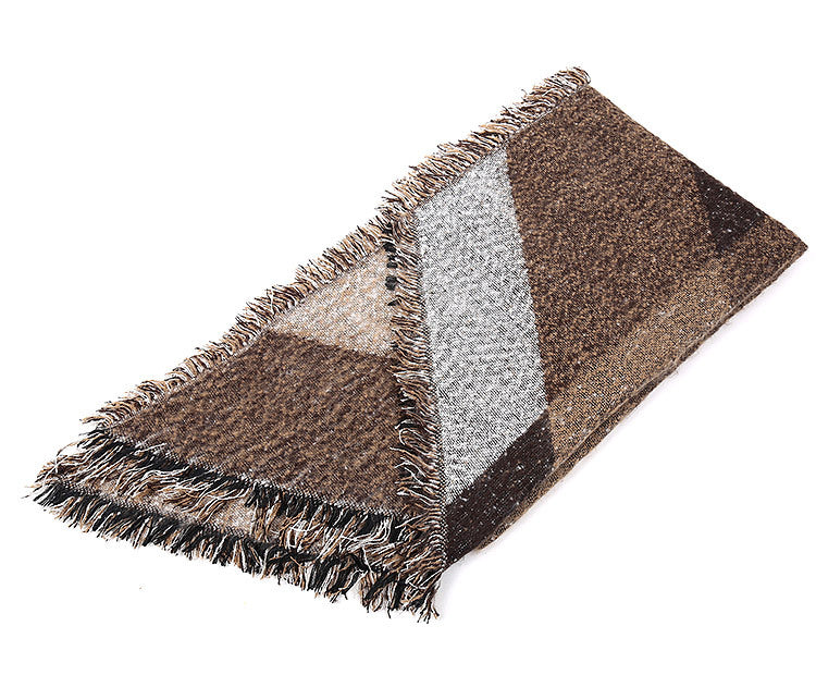 Damen Eleganter Fransen-Schal aus weichem Material mit geometrischem Muster Drune