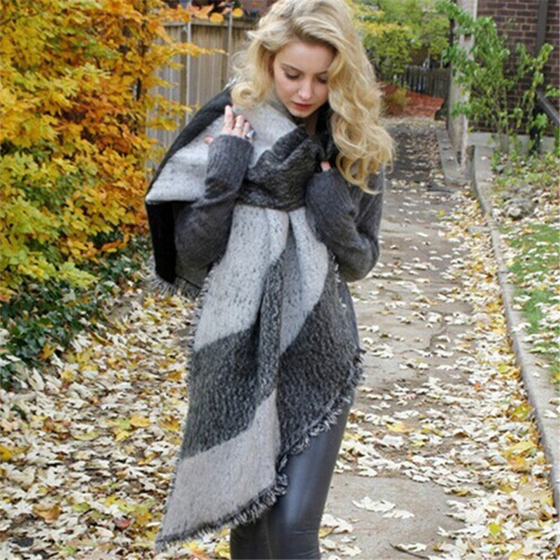 Damen Eleganter Fransen-Schal aus weichem Material mit geometrischem Muster Drune