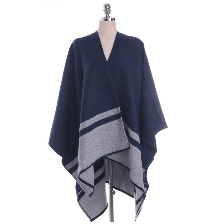 Damen Oversize-Ruana im kastigen Cape‑Schnitt mit kontrastierender Bordüre Drune