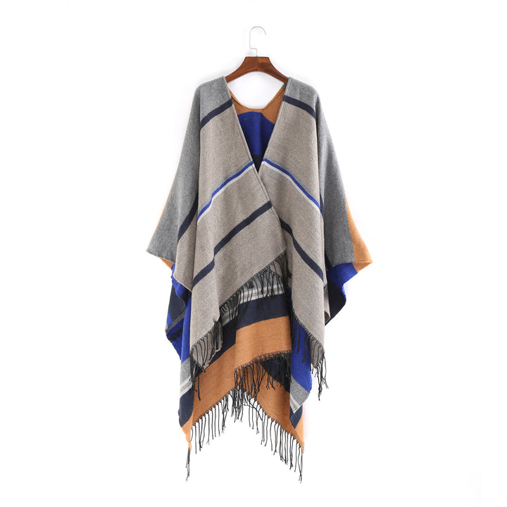 Damen Oversize-Ruana‑Überwurf aus Wollmix mit Zipfelsaum und Fransensaum Drune