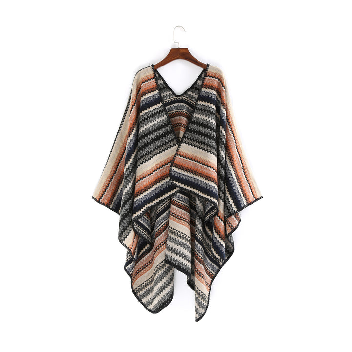 Damen Oversize-Strickruana im Jacquard‑Zickzack mit gehäkelter Kante Drune