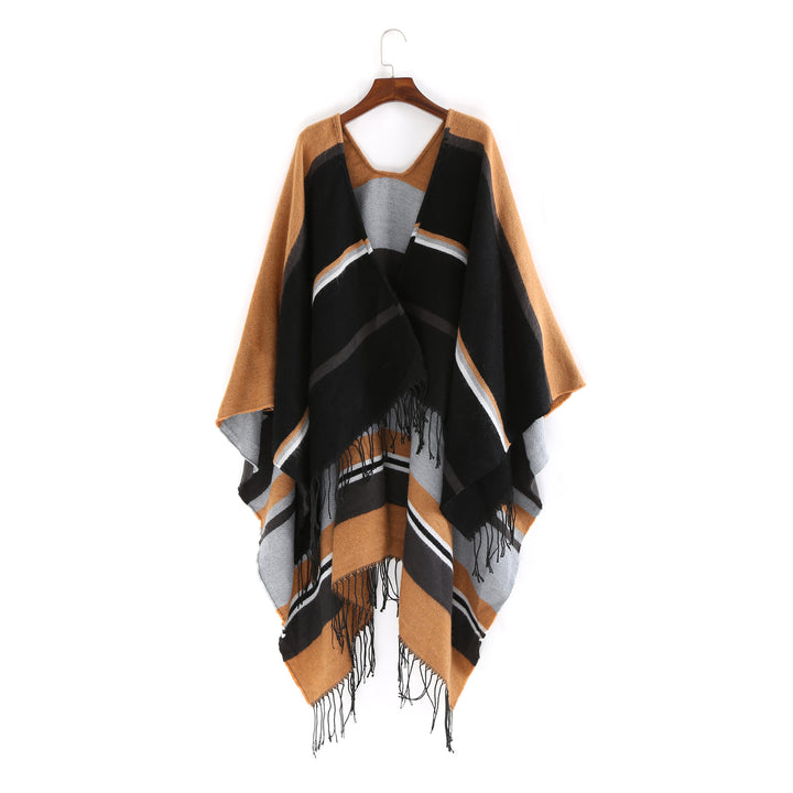Damen Oversize-Ruana‑Überwurf aus Wollmix mit Zipfelsaum und Fransensaum Drune