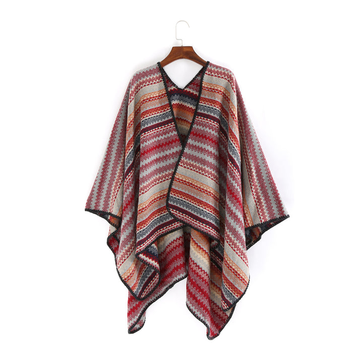 Damen Oversize-Strickruana im Jacquard‑Zickzack mit gehäkelter Kante Drune