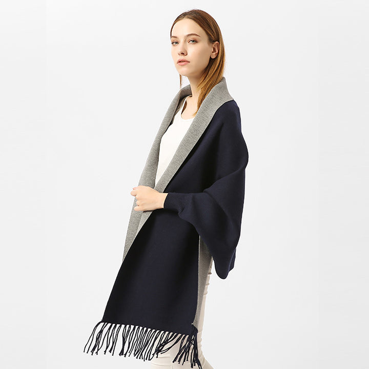 Damen Oversize-Wendecape mit Schalkragen und Fransensaum Drune