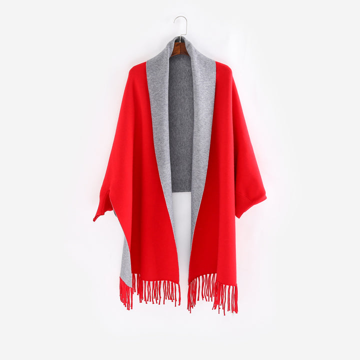 Damen Oversize-Wendecape mit Schalkragen und Fransensaum Drune