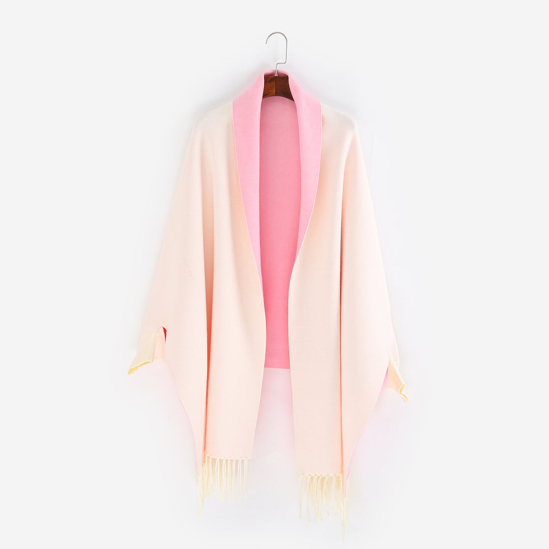 Damen Oversize-Wendecape mit Schalkragen und Fransensaum Drune