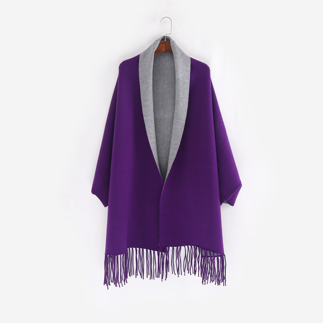 Damen Oversize-Wendecape mit Schalkragen und Fransensaum Drune