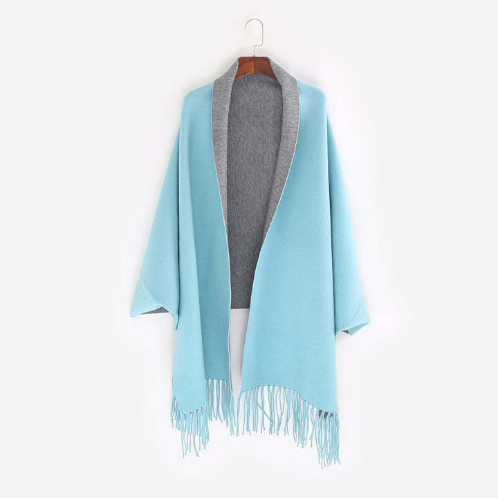 Damen Oversize-Wendecape mit Schalkragen und Fransensaum Drune