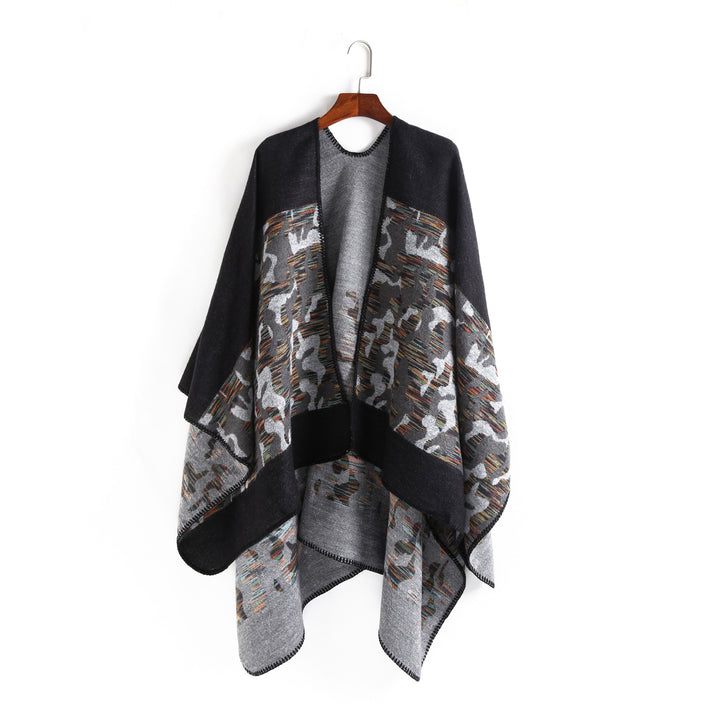 Damen Oversize-Ruana-Umhang aus Wollmix mit geometrischem Jacquardbesatz Drune