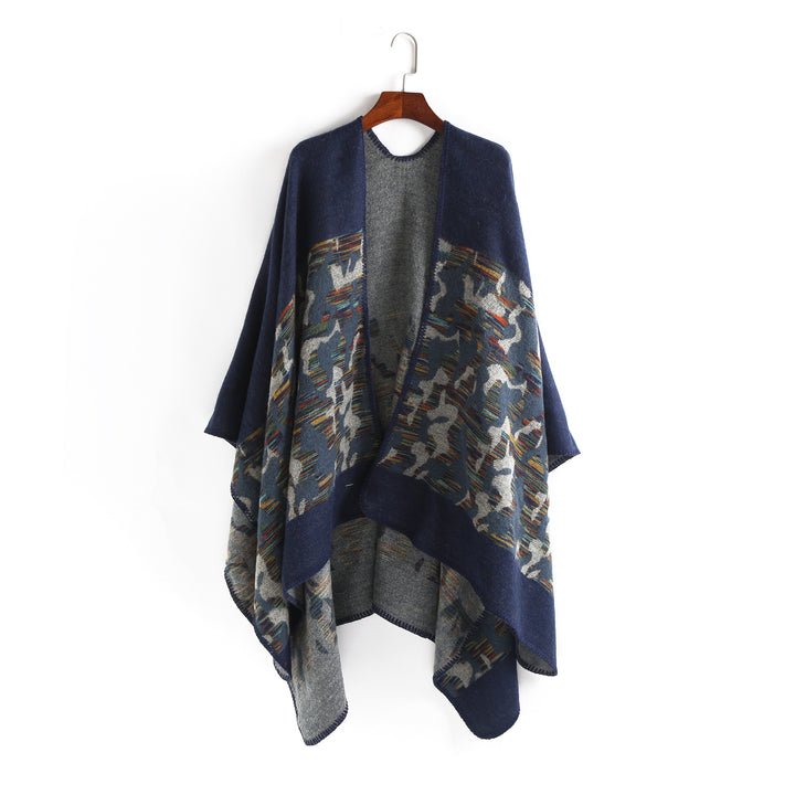 Damen Oversize-Ruana-Umhang aus Wollmix mit geometrischem Jacquardbesatz Drune