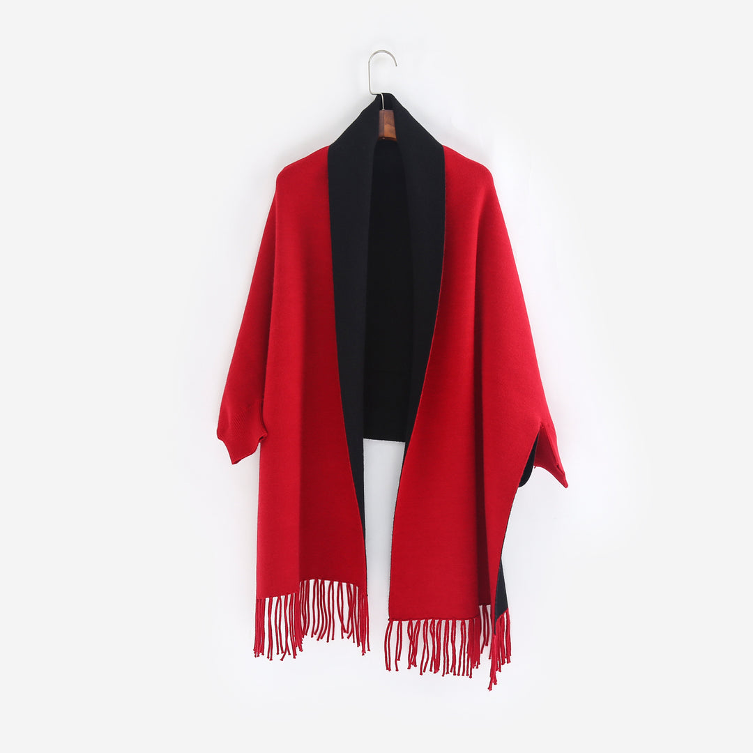 Damen Oversize-Wendecape mit Schalkragen und Fransensaum Drune