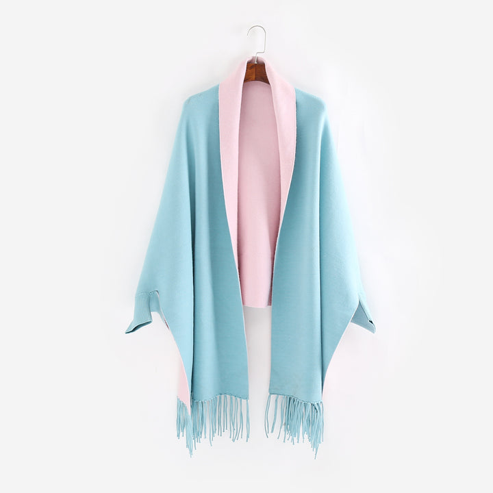 Damen Oversize-Wendecape mit Schalkragen und Fransensaum Drune
