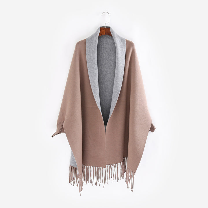 Damen Oversize-Wendecape mit Schalkragen und Fransensaum Drune