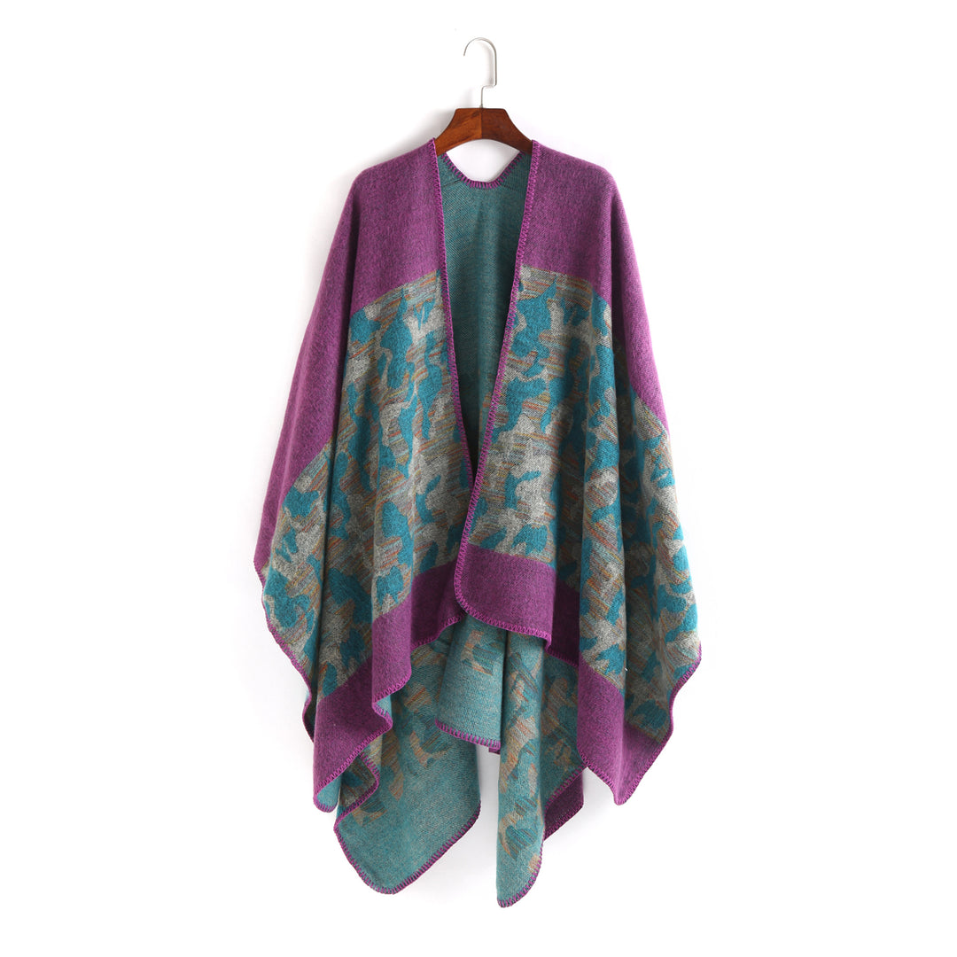 Damen Oversize-Ruana-Umhang aus Wollmix mit geometrischem Jacquardbesatz Drune