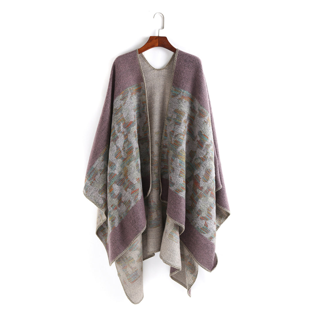 Damen Oversize-Ruana-Umhang aus Wollmix mit geometrischem Jacquardbesatz Drune