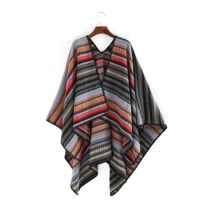 Damen Oversize-Strickruana im Jacquard‑Zickzack mit gehäkelter Kante Drune