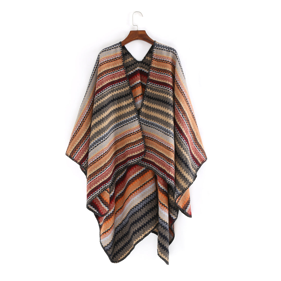 Damen Oversize-Strickruana im Jacquard‑Zickzack mit gehäkelter Kante Drune