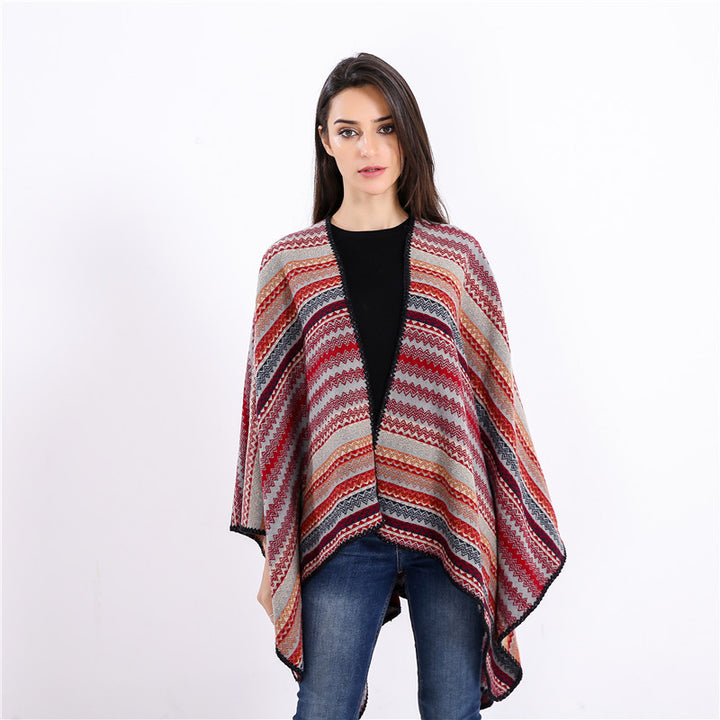 Damen Oversize-Strickruana im Jacquard‑Zickzack mit gehäkelter Kante Drune