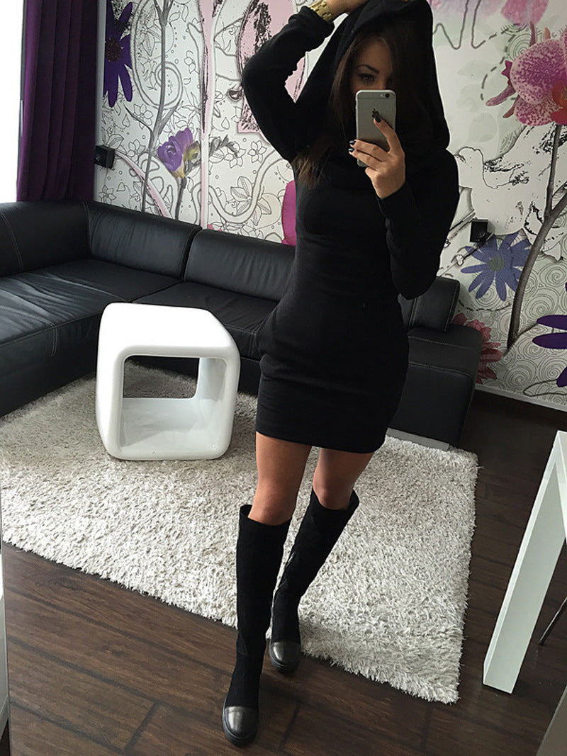Damen Kapuzenkleid mit elegantem Rollkragen und figurbetonendem Schnitt Drune