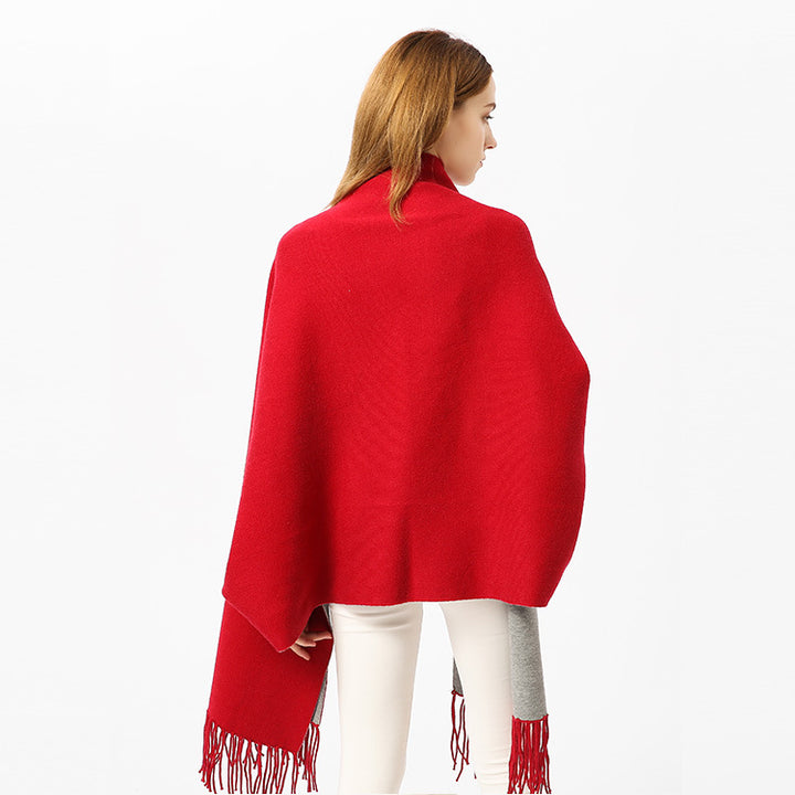 Damen Oversize-Wendecape mit Schalkragen und Fransensaum Drune