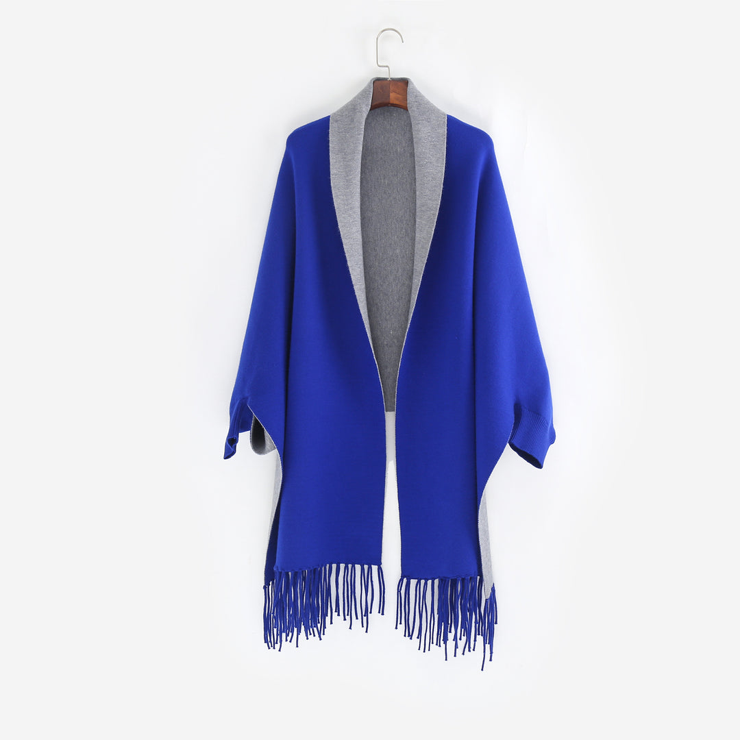 Damen Oversize-Wendecape mit Schalkragen und Fransensaum Drune