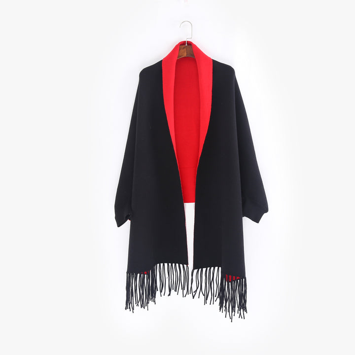 Damen Oversize-Wendecape mit Schalkragen und Fransensaum Drune
