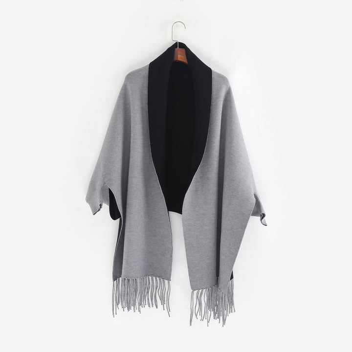 Damen Oversize-Wendecape mit Schalkragen und Fransensaum Drune