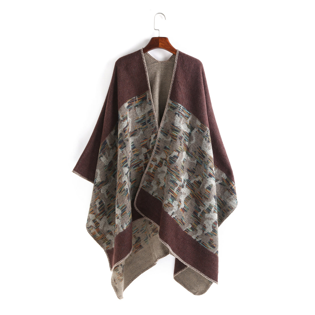 Damen Oversize-Ruana-Umhang aus Wollmix mit geometrischem Jacquardbesatz Drune