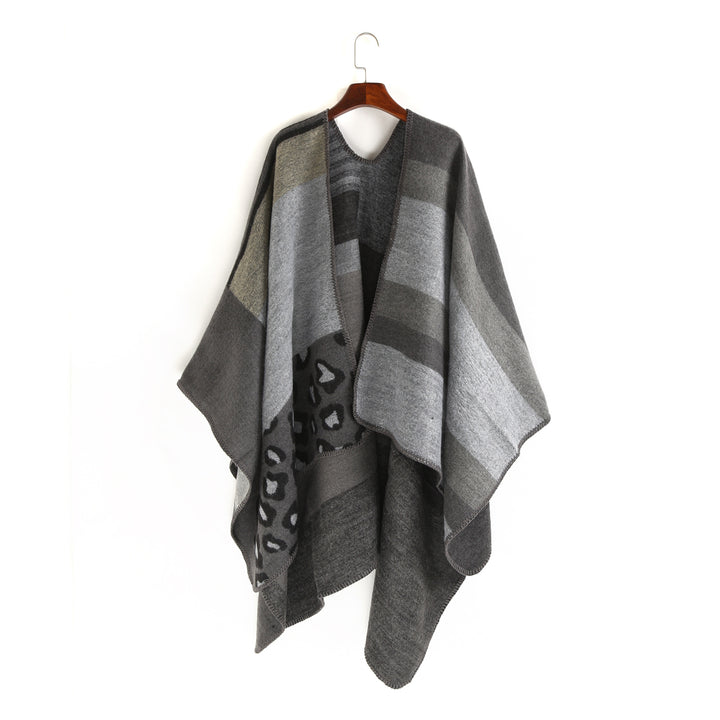 Damen Oversize-Ruana-Poncho mit Sternjacquard und Zierstichkante Drune