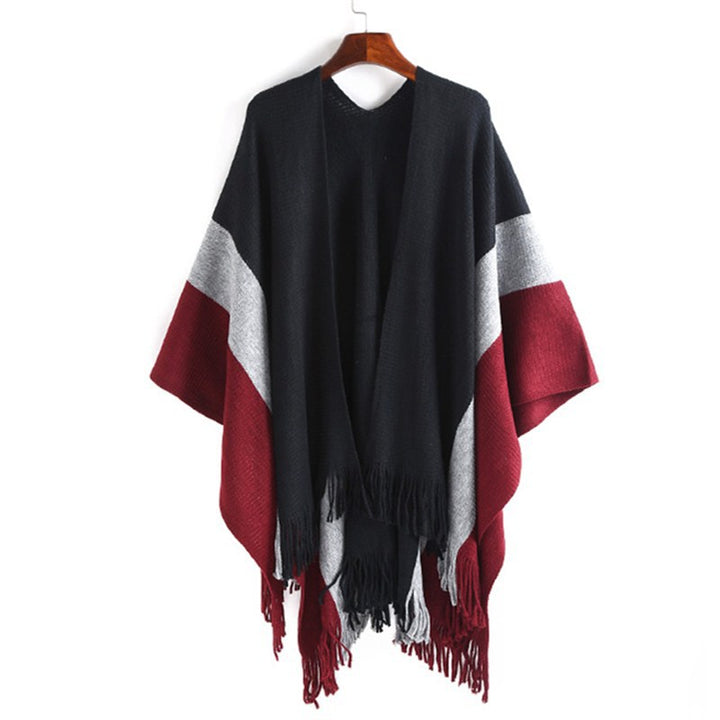Damen Oversize‑Strickruana mit V‑Ausschnitt, offenem Fall und Fransensaum Drune