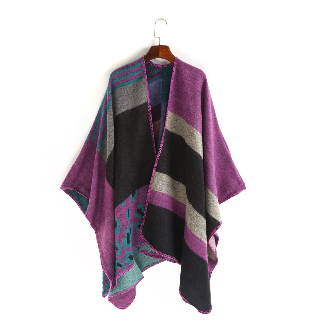 Damen Oversize-Ruana-Poncho mit Sternjacquard und Zierstichkante Drune