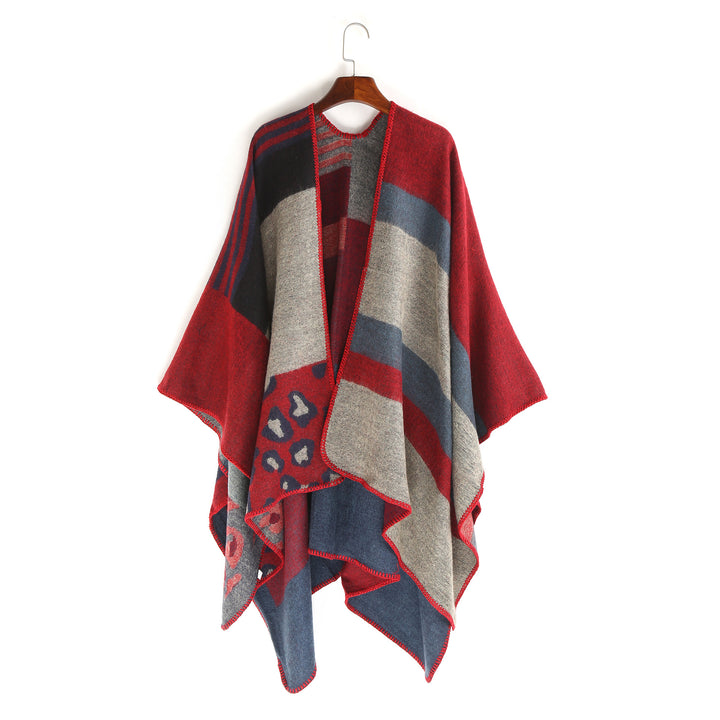 Damen Oversize-Ruana-Poncho mit Sternjacquard und Zierstichkante Drune