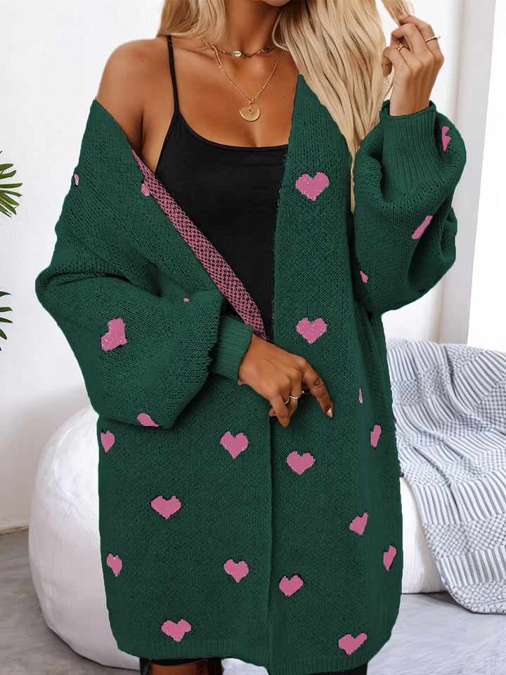Drune | Herzmuster Lange Länge Wolle Strickjacke Für Damen - Ideal für Winter