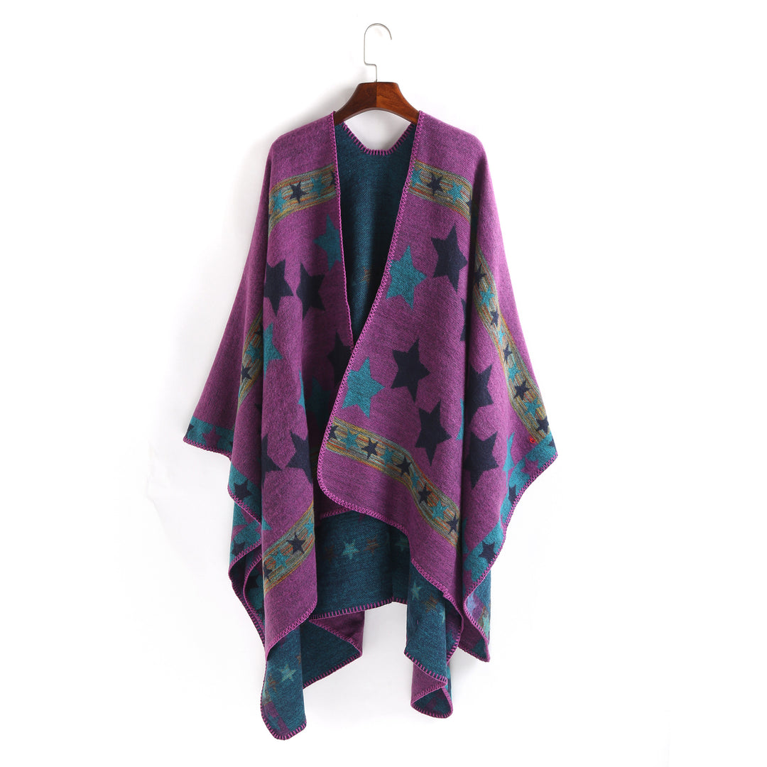 Damen Jacquard‑Ruana‑Poncho mit Sternjacquard und weichfallender Oversize‑Silhouette Drune