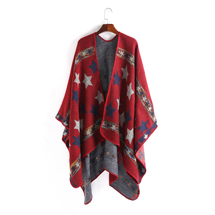 Damen Jacquard‑Ruana‑Poncho mit Sternjacquard und weichfallender Oversize‑Silhouette Drune