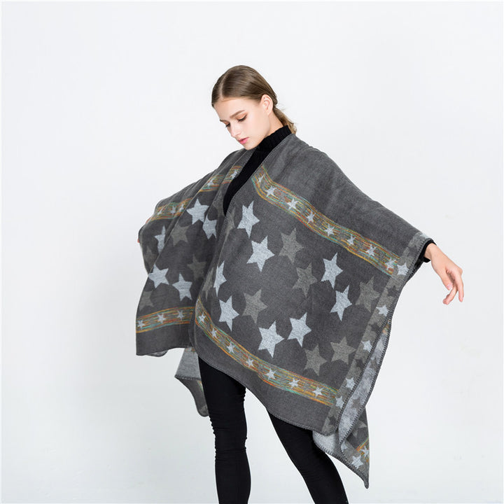 Damen Jacquard‑Ruana‑Poncho mit Sternjacquard und weichfallender Oversize‑Silhouette Drune