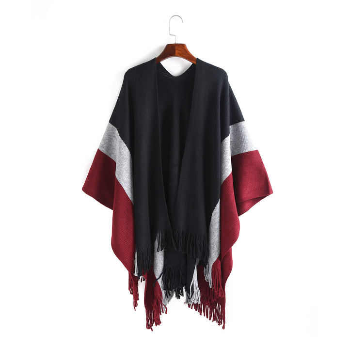 Damen Oversize‑Strickruana mit V‑Ausschnitt, offenem Fall und Fransensaum Drune