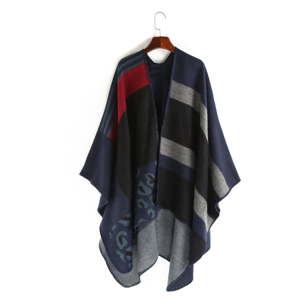 Damen Oversize-Ruana-Poncho mit Sternjacquard und Zierstichkante Drune
