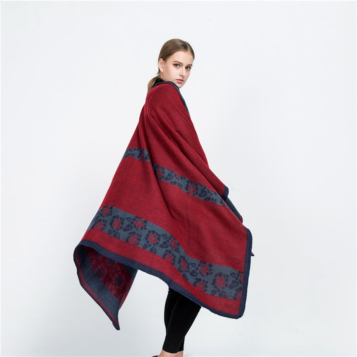 Damen Jacquard-Ruana-Überwurf mit floralem Intarsienmuster und offenem Fall Drune