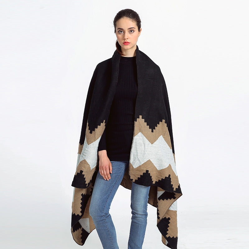 Damen Oversized-Feinstrick-Schal mit geometrischem Jacquard und weichem Fall Drune
