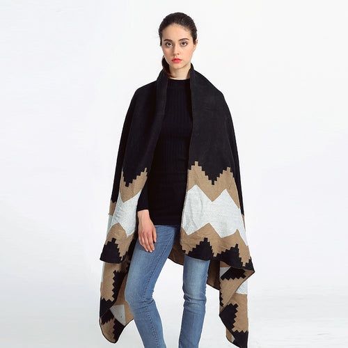 Damen Oversized-Feinstrick-Schal mit geometrischem Jacquard und weichem Fall Drune