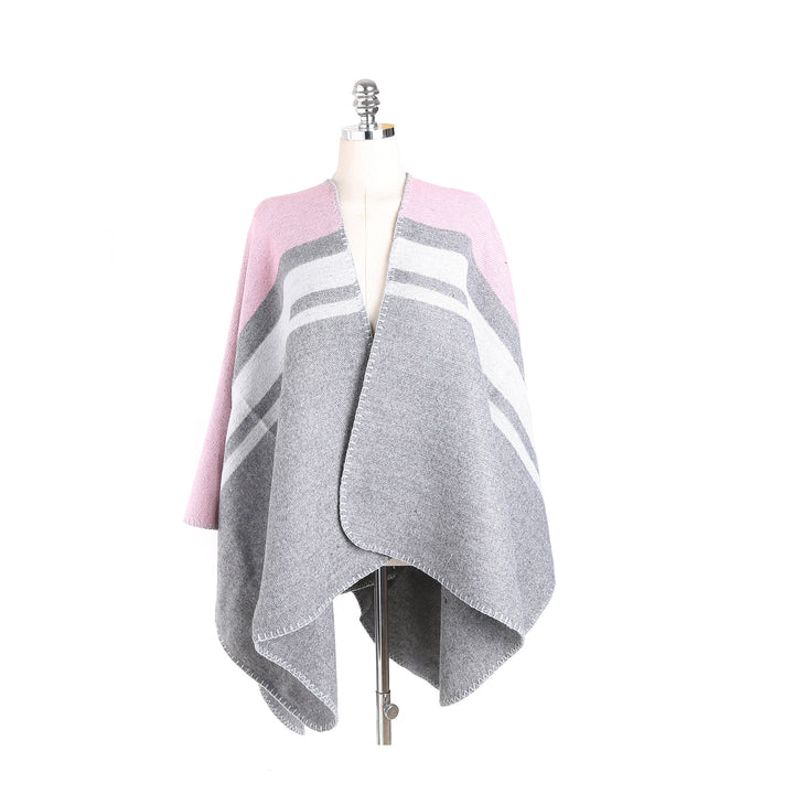 Damen Cape‑Ruana‑Poncho aus feinem Wollmix mit kontrastierter Kettelnaht Drune