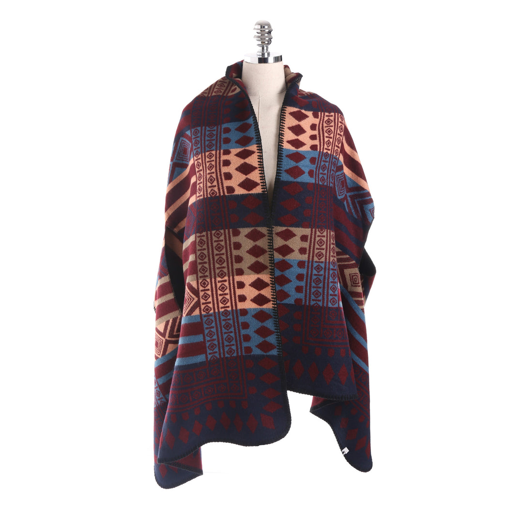Damen Oversize-Deckeponcho aus Jacquardstrick mit Zierstichkante Drune