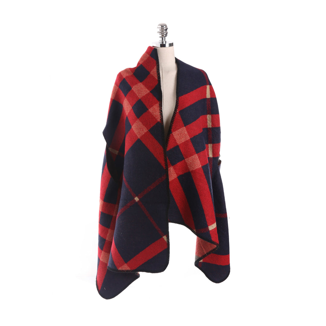 Damen Oversize-Deckeponcho aus Jacquardstrick mit Zierstichkante Drune