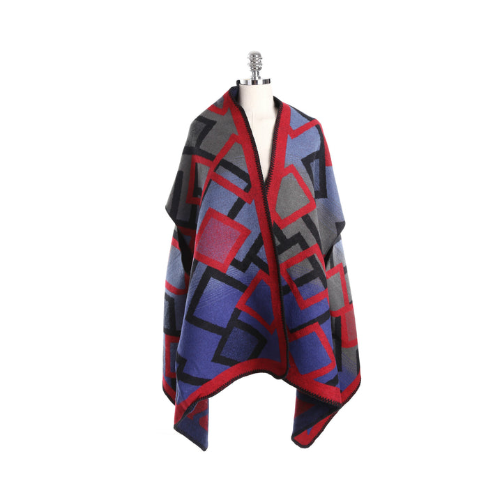 Damen Oversize-Deckeponcho aus Jacquardstrick mit Zierstichkante Drune