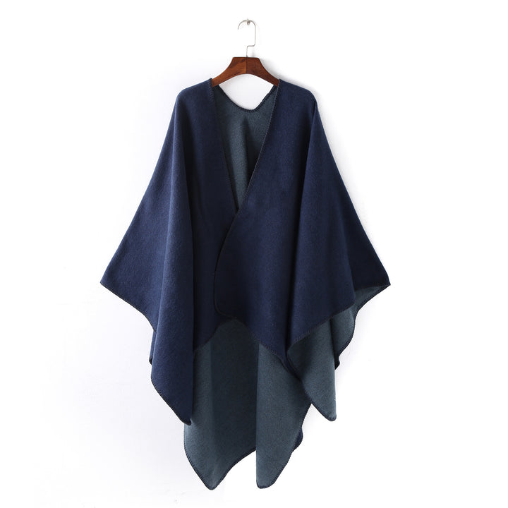 Damen Weichfallender Wende-Poncho‑Ruana aus Wollmix mit V‑Ausschnitt und Zierstich Drune