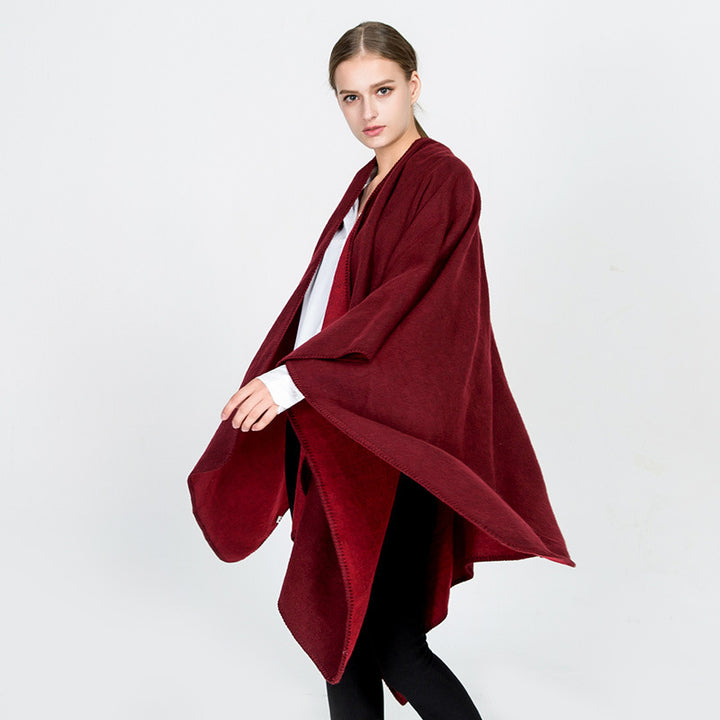 Damen Weichfallender Wende-Poncho‑Ruana aus Wollmix mit V‑Ausschnitt und Zierstich Drune